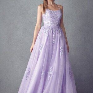 Straight Neck Lace Bodice A-Line Prom Dress JT260